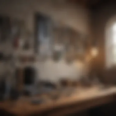 A selection of tools for hanging art displayed on a table