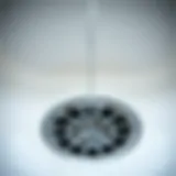 Close-up of a bathroom sink drain showing water accumulation