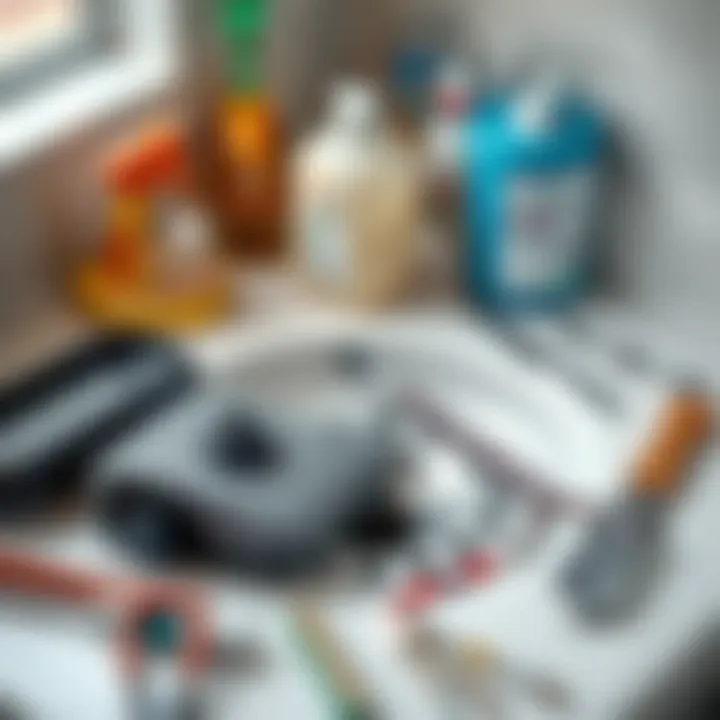 Tools laid out for unclogging a bathroom sink drain