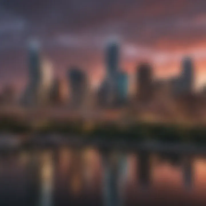 Vibrant downtown Austin skyline at sunset