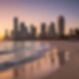 Panoramic view of Miami Beach skyline at sunset