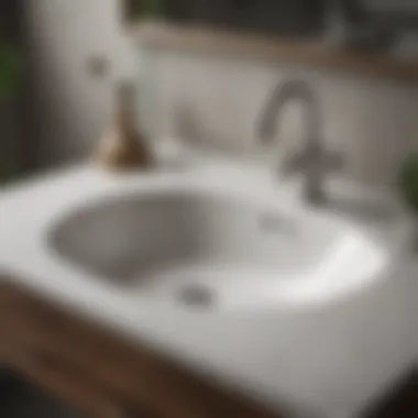 Close-up of a clogged bathroom sink with standing water