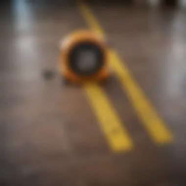 Measuring Tape for Square Footage Calculation Measuring tape laid across a floor for square footage calculation