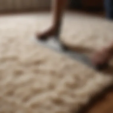 Demonstration of gentle cleaning technique on a wool rug