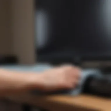 A microfiber cloth gently wiping a television screen