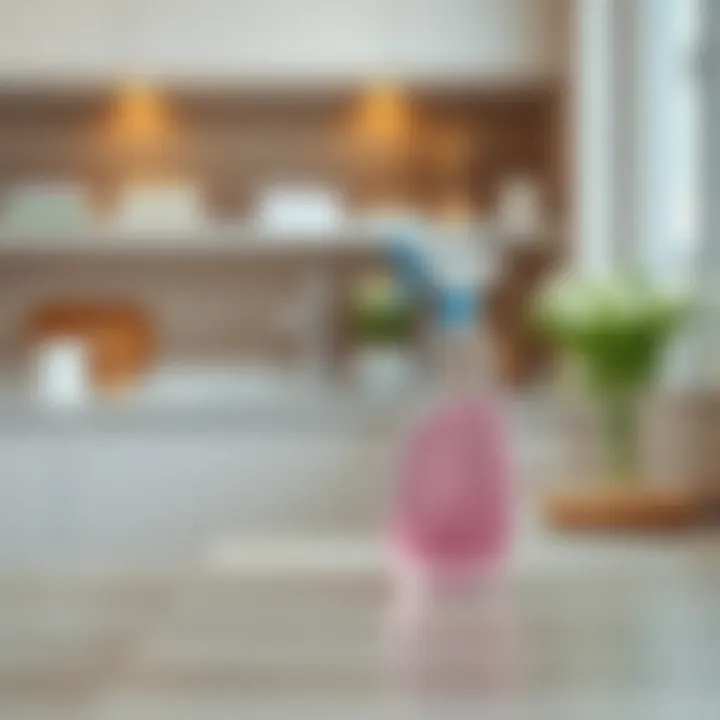 Cleaning solution in spray bottle on counter