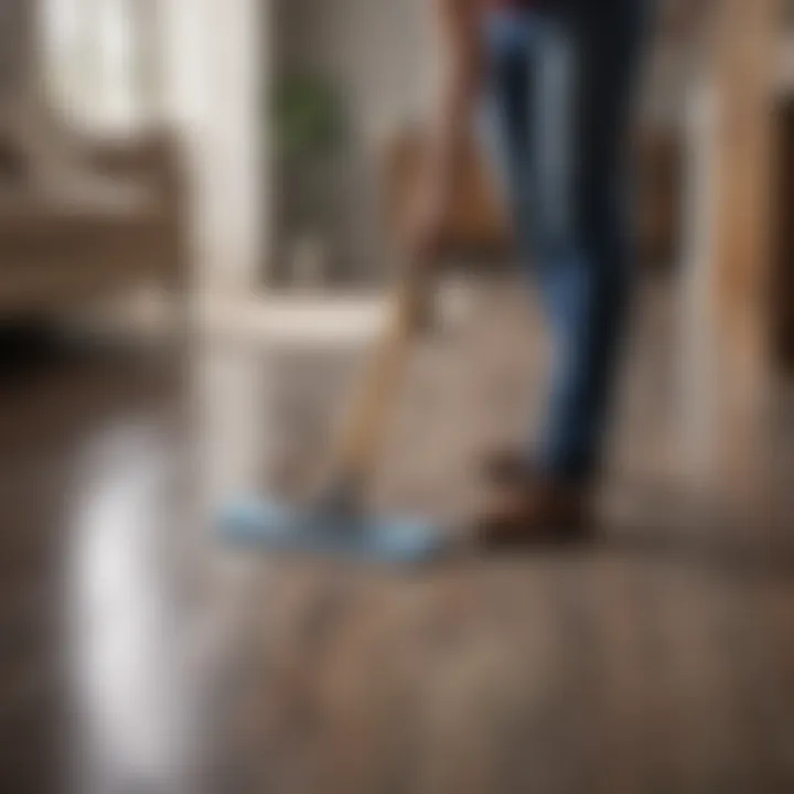 A person using a microfiber cloth to clean laminate