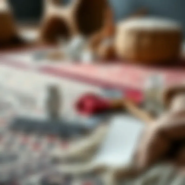 Various cleaning tools laid out for maintaining woven rugs
