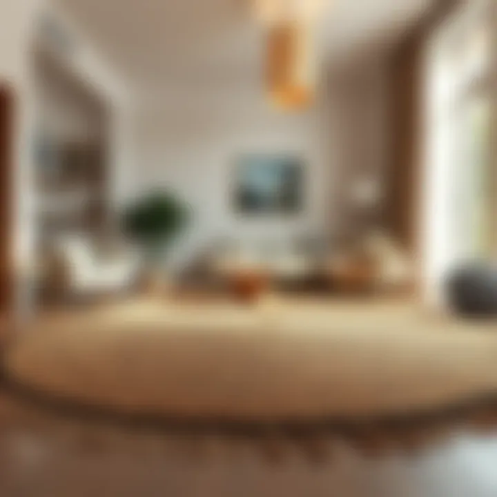 A beautifully woven rug displayed in a living room setting