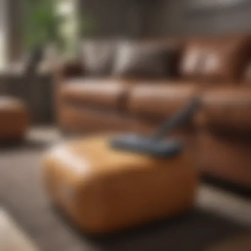 Sofa cleaning tools arranged neatly on a surface