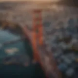 Aerial view of San Francisco skyline with Golden Gate Bridge