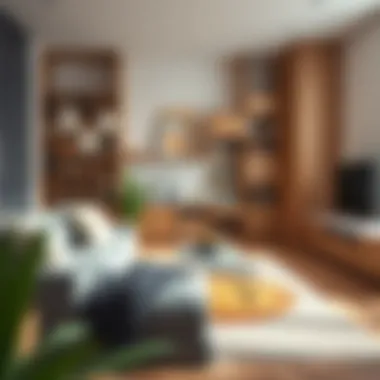 Organized Living Room with Stylish Storage A beautifully organized living room showcasing stylish storage solutions and a clutter-free environment.