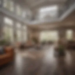 A spacious two-story studio layout showcasing the open floor plan