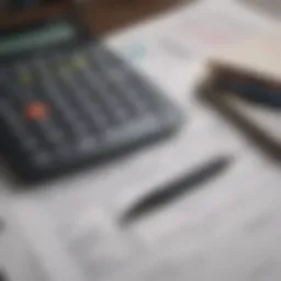 A close-up of a calculator and financial documents reflecting budgeting for an apartment.