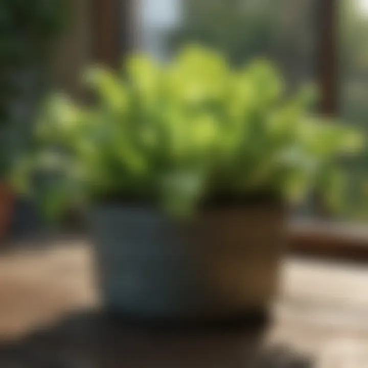 Lush green lettuce thriving in an urban garden pot.
