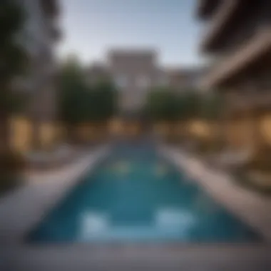 Exclusive Amenities at Echo Apartments Community amenities including a pool and lounge area