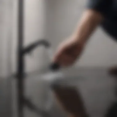 An individual applying a cleaning solution directly to the drain.