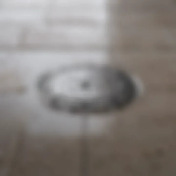 Close-up of a pristine shower drain showcasing its clean surface.