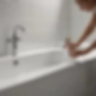 A person pouring a natural cleaning solution into the bathtub drain.