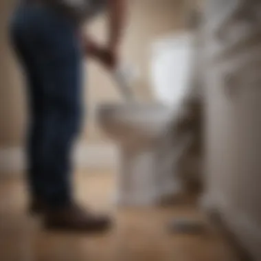 Advanced Unclogging Technique Professional plumber using an auger