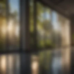 Sparkling clean glass windows reflecting sunlight