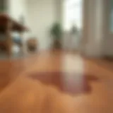 Detailed view of hardwood floor with an oil stain