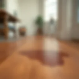 Detailed view of hardwood floor with an oil stain
