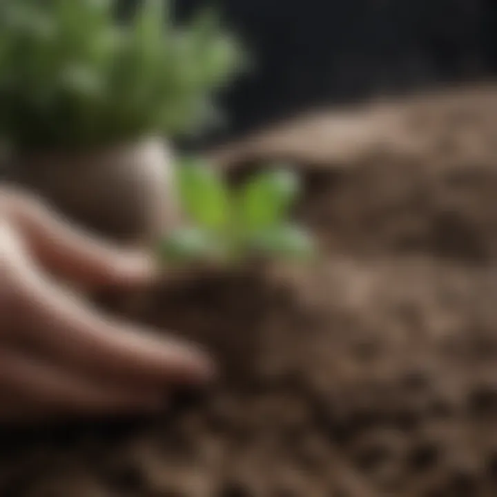 Close-up of soil being prepared for herb planting.