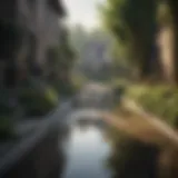 A serene landscape showcasing a new neighborhood