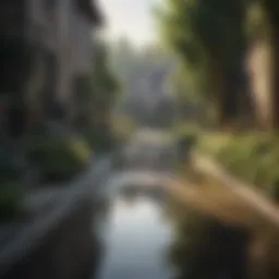 A serene landscape showcasing a new neighborhood