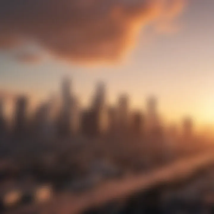 Panoramic view of Los Angeles skyline during sunset