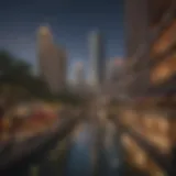 A vibrant downtown view of San Antonio showcasing skyscrapers and the River Walk.