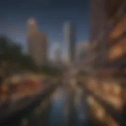 A vibrant downtown view of San Antonio showcasing skyscrapers and the River Walk.