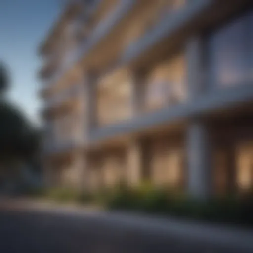 Architectural features of The Pearl apartments showcasing modern design