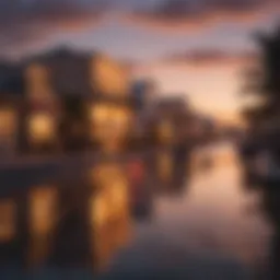 A picturesque view of a coastal town near Miami showcasing vibrant sunset hues.