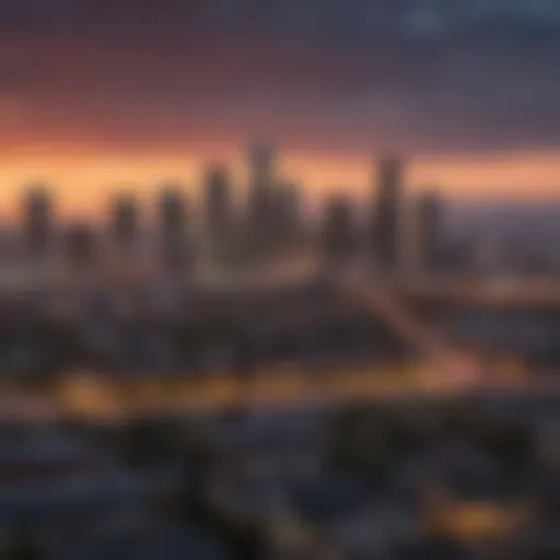 Stunning view of Denver skyline at sunset