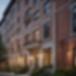 Stylish exterior of a Bloomingdale apartment building showcasing intricate architectural details.