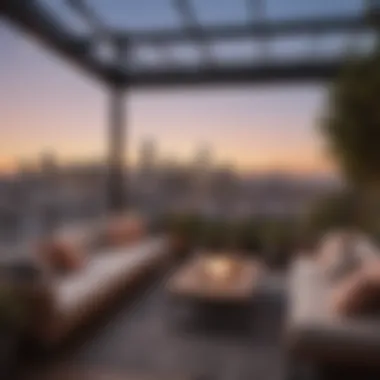 Outdoor Terrace Overlooking San Francisco Outdoor terrace of a co-living apartment with views of San Francisco skyline