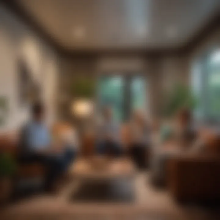 An engaging group discussion in a cozy communal living room