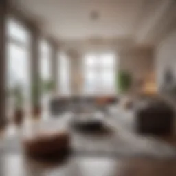 Modern four-bedroom apartment interior showcasing spacious living area