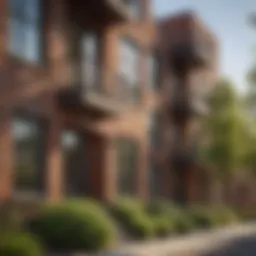A picturesque view of a Highland Park apartment exterior showcasing unique architectural features.