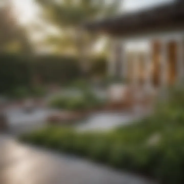 Outdoor space of a rental home highlighting the neighborhood's greenery.