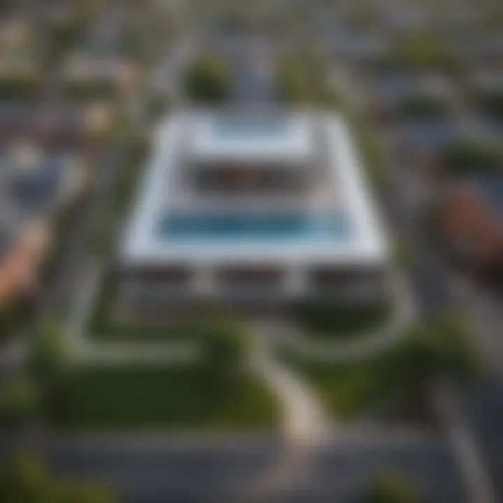 Aerial view of a Dallas neighborhood showing modern architecture