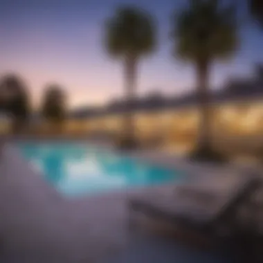 Community amenities at La Linda Apartments, featuring a pool and lounge area