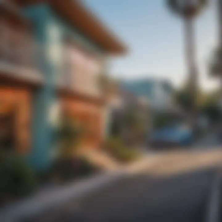 A vibrant neighborhood street scene reflecting the cultural diversity of Los Angeles