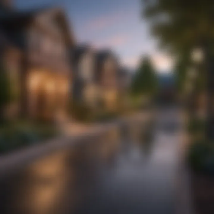 Scenic street view of a luxury neighborhood