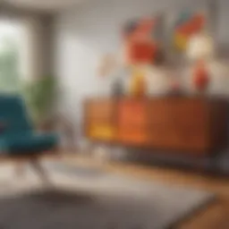 A selection of mid-century modern furniture showcasing vibrant color palettes.
