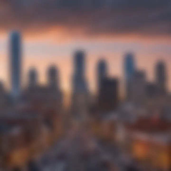 A panoramic view of the skyline of Philadelphia, illustrating the contrast between modern and traditional buildings.