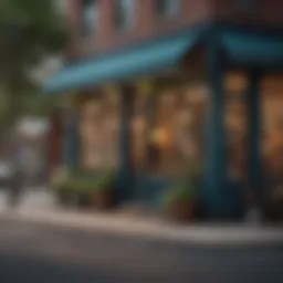 A vibrant street scene in a popular D.C. neighborhood showcasing local cafes and boutiques