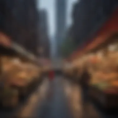 Diverse Manhattan Market A bustling market in Manhattan filled with diverse food options